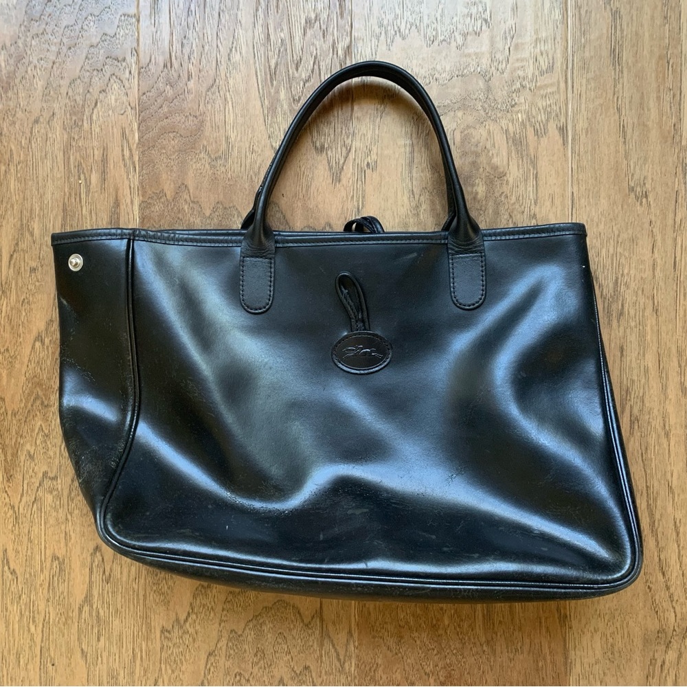 Longchamp black leather handbag / purse